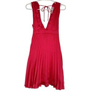 Sincerely Jules Red Pleated Sleeveless Dress With Plunge Neck & Tie Back XS, NWT
